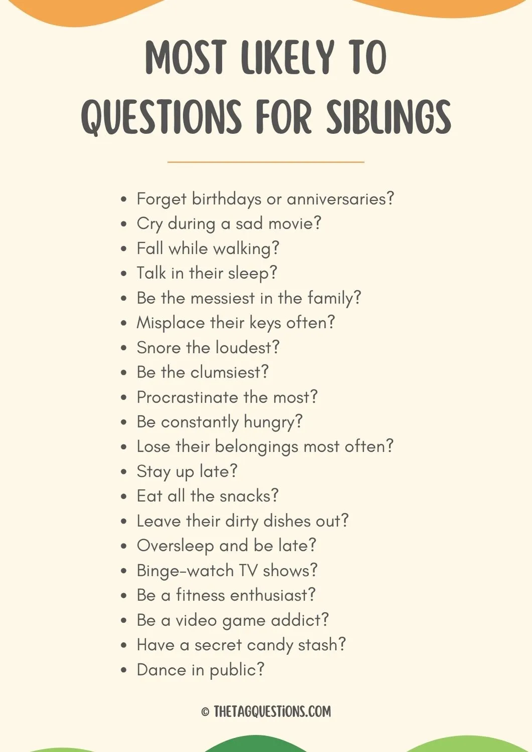 most likely to questions for siblings