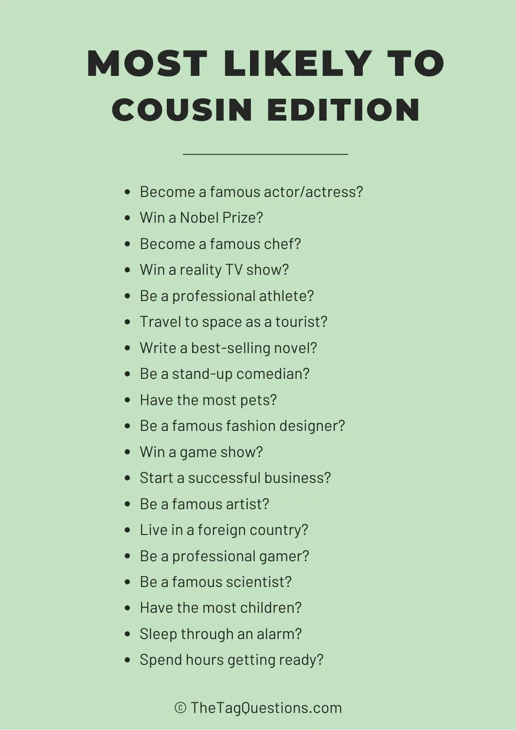 most likely to questions for cousins