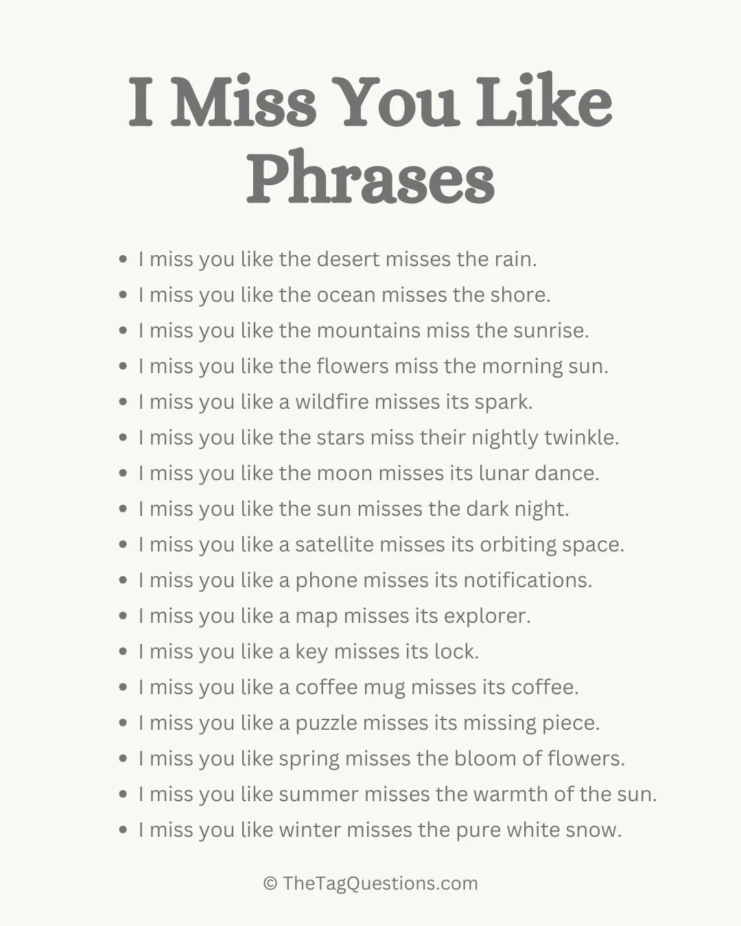 I Miss You Like Phrases List
